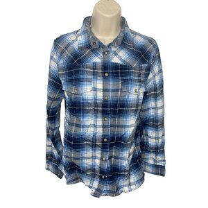 JACHS GIRLFRIEND Women's Size Small Blue Flannel Shirt 100% Cotton Pearl Snap